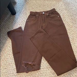Brown high rise boyfriend jeans
